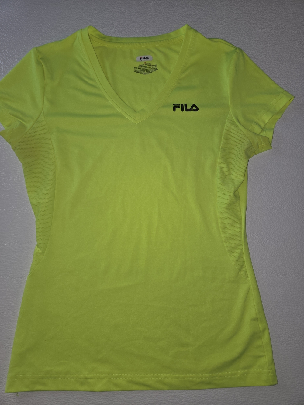 FILA Women's Neon Yellow V-Neck Athletic Tee